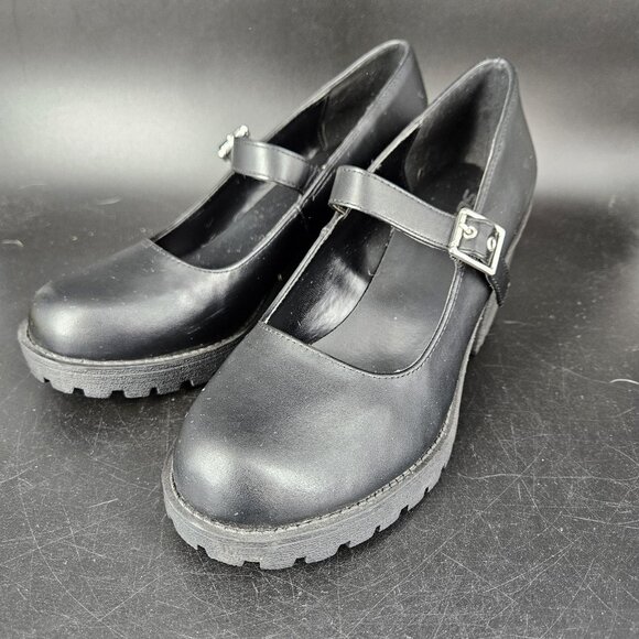SODA Shoes Womens Size 8 Black Mary Jane Chunky Block Heel Lug Sole Platform - Picture 6 of 14